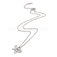 304 Stainless Steel Pendant Necklace, Bowknot, Stainless Steel Color, 16.02 inch(40.7cm)(NJEW-Z036-01P)