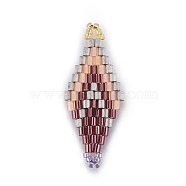 MIYUKI & TOHO Handmade Japanese Seed Beads Links, Loom Pattern, Rhombus, Saddle Brown, 32.5~33x12.5~13.5x1.7mm, Hole: 1.2~1.5mm(SEED-E004-J01)