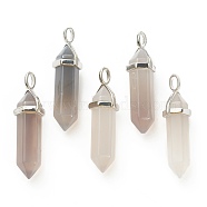 Natural Grey Agate Pendants, with Platinum Tone Brass Findings, Bullet, 39.5x12x11.5mm, Hole: 4.5x2.8mm(G-M378-01P-A02)