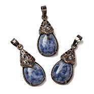 Natural Blue Spot Jasper Pendants, Brass Teardrop Charms, Red Copper, Lead Free & Cadmium Free, 31x15x8mm, Hole: 5x7.5mm(G-H065-01R-15)