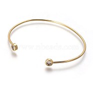 Brass Cuff Bangles, Torque Bangles, with Cubic Zirconia, Real 18K Gold Plated, 2-1/4 inchx1-5/8 inch(5.7x4.2cm)(BJEW-P245-04G)