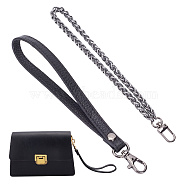 WADORN 2Pcs 2 Style Wristlet Bag Straps, Cowhide & Iron Wheat Chain Clutch Bag Straps Sets, with Stainless Steel Swivel Clasp, Gunmetal, 205~210mm, 1pc/style(DIY-WR0003-05B)