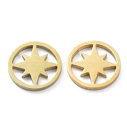 Ion Plating(IP) 316L Surgical Stainless Steel Charms, Laser Cut, Flat Round with Star, Real 18K Gold Plated, 10x1mm, Hole: 4x2mm(STAS-D046-14G)