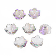 Electroplate Transparent Glass Bead Caps, 6-Petal, Half Plated, Flower, Violet, 11.5x10.5x8.5mm, Hole: 1mm(X-GLAA-T022-05-B01)