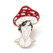 Mushroom Girl Enamel Pin, Cartoon Alloy Brooch for Backpack Clothes, Light Gold, Red, 38x23x2mm, Pin: 1mm(JEWB-K053-35KCG)