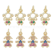 8Pcs 2 Style Brass Micro Pave Cubic Zirconia Charms, with Jump Ring, Real 18K Gold Plated, Girl Charm, Mixed Color, 13~14.5x8.5~9.5x1.5~2.5mm, Hole: 1.4~3.2mm, 4pcs/style(KK-DC0003-16)
