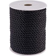 PandaHall Elite Polyester Cord, Twisted Cord, Black, 5mm, about 18~19yards/roll(16.4m~17.3m/roll)(NWIR-PH0001-07B-WH)