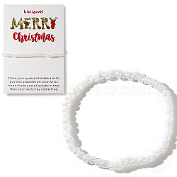 Christmas Theme Glass Seed Beads Stretch Bracelets, with Christmas Card Paper Decoration Gift, White, 6-1/2~6-3/4 inch(16.5~17cm)(QO0041-1)