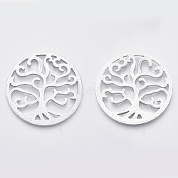 Eco-Friendly Aluminium Pendants, Laser Cut Pendants, Flat Round with Tree, Silver, 55x2~2.5mm(X-ALUM-Q001-56B)