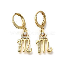 Brass Clear Cubic Zirconia Hoop Earrings, Real 18K Gold Plated, Letter M, 30.5mm, pendants: 17x11x2mm(EJEW-M045-01M)