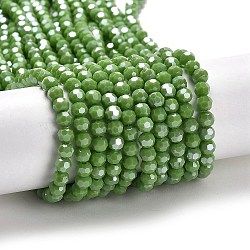 Opaque Glass Beads Strands, Faceted, Round, Green Yellow, 4mm, Hole: 0.7mm, about 88~95pcs/strand, 12.99~14.06 inch(33~35.7cm)(EGLA-A035-P4mm-A15)