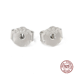 Rhodium Plated 925 Sterling Silver Friction Ear Nuts, Butterfly Earring Backs for Post Earrings, with S925 Stamp, Real Platinum Plated, 4x4.5x2mm(X-FIND-Z008-01P)