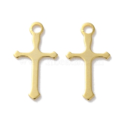 Brass Pendants, Cadmium Free & Lead Free, Cross Charms, Real 24K Gold Plated, 12.5x7x0.5mm, Hole: 1.2mm(KK-F880-05G-02)