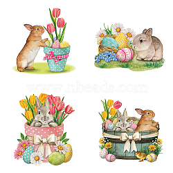 8Pcs 4 Styles Waterproof Static Stickers, for Wall, Window or Stairway Decoration, Round with Easter Eggs, Rabbit Pattern, 16x0.03cm, 2pcs/style(DIY-WH0311-041)