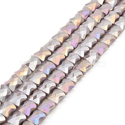AB Color Plate Glass Beads Strands, Faceted Bamboo Stick, Rosy Brown, 10.5~11x8x5mm, Hole: 1.4mm, about 60pcs/strand, 24.41~25.20''(62~64cm)(EGLA-P051-06A-B05)