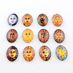 Sun Pattern Glass Oval Flatback Cabochons for DIY Projects, Mixed Color, 25x18x5mm(GGLA-R022-25x18-46)