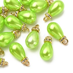 ABS Plastic Pendants, with Golden Tone Iron Findings and Rhinestone, Dyed, Teardrop Charm, Light Green, 19.5x9.5mm, Hole: 2.5mm, about 15pcs/bag(KY-YW0001-25C)
