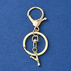 Alloy Initial Letter Charm Keychains, with Alloy Clasp, Golden, Letter Y, 8.5cm(KEYC-YW00006-25)