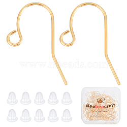 200Pcs Brass Earring Hooks, with Horizontal Loop, with 200Pcs Plastic Ear Nuts, Golden, 13x20x0.7mm, Hole: 1.5mm(KK-BBC0002-46)