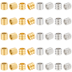 40Pcs 4 Style 201 Stainless Steel European Beads, Large Hole Beads, Grooved Beads, Column, Golden & Stainless Steel Color, 6x7mm, Hole: 4.2mm, 10pcs/style(STAS-UN0051-17)