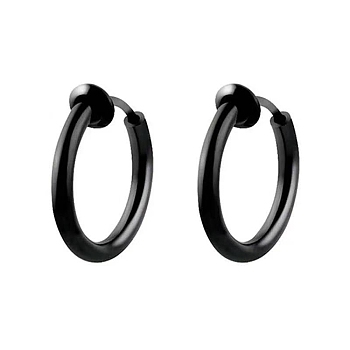 Titanium Steel Clip-on Earrings, Black, 12x2mm