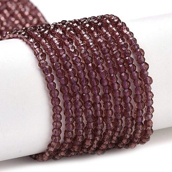 Transparent Glass Beads Strands, Faceted Round, Old Rose, 2x2mm, Hole: 0.6mm, about 184pcs/strand, 14.49''(36.8cm)