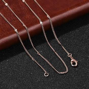 2mm Rack Plating Brass Curb Chain Necklaces for Women Men, Cadmium Free & Lead Free, 901 Stainless Steel Clasp, Long-Lasting Plated, Rose Gold, 19.29 inch(49cm)