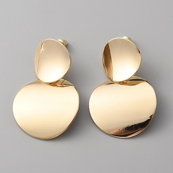 Alloy Flat Round Dangle Stud Earrings for Women, Light Gold, 48mm, Pin: 1mm