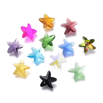 Faceted Glass Charms, Starfish, Mixed Color, 14x15x7mm, Hole: 1.4mm