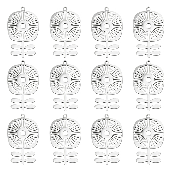 Unicraftale 14Pcs 201 Stainless Steel Pendants, Laser Cut, Flower, Stainless Steel Color, 33x19x1mm, Hole: 1.6mm