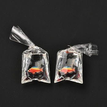 Resin Pendants with Iron Jump Ring, 3D Printed, Goldfish Bag, Dark Orange, 48~51x22.5~23x9~12mm, Hole: 3mm