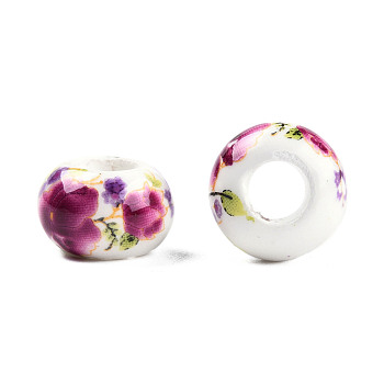 Handmade Porcelain European Beads, Large Hole Beads, Rondelle, No Metal Core, Purple, about 13mm in diameter, 8.5mm thick, hole: 5mm
