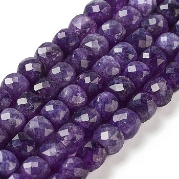 Natural White Jade Beads Strands, Faceted, Dyed, Cube, Dark Orchid, 7x8x7mm, Hole: 1mm, about 47~48pcs/strand, 13.35~13.46''(33.9~34.2cm)