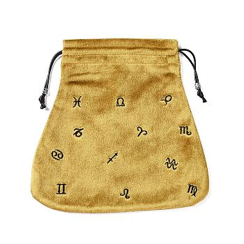 Velvet Packing Pouches, Drawstring Bags, Trapezoid with Constellation Pattern, Dark Goldenrod, 21x21cm