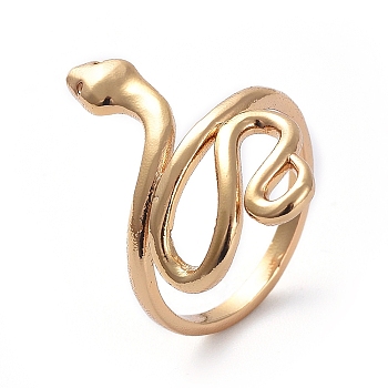 Adjustable Brass Cuff Rings, Open Rings, Snake, Golden, Size 6, 16.7mm