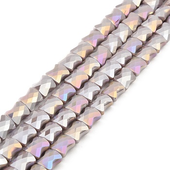 AB Color Plate Glass Beads Strands, Faceted Bamboo Stick, Rosy Brown, 10.5~11x8x5mm, Hole: 1.4mm, about 60pcs/strand, 24.41~25.20''(62~64cm)