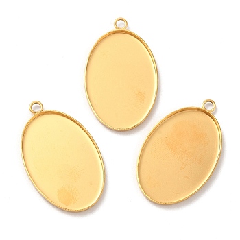 304 Stainless Steel Pendant Cabochon Settings, Plain Edge Bezel Cups, Oval, Golden, Tray: 30X20mm, 35x21x1.8mm, Hole: 2.3mm