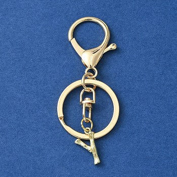 Alloy Initial Letter Charm Keychains, with Alloy Clasp, Golden, Letter Y, 8.5cm