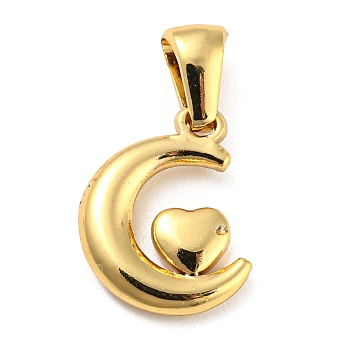 304 Stainless Steel Pendants, Moon with Heart Charm, Golden, 15x12x2.5mm, Hole: 5x3mm