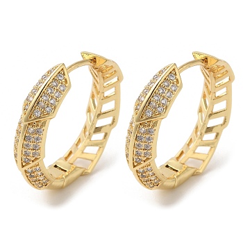 Rack Plating Brass Micro Pave Cubic Zirconia Hollow Hoop Earrings, Lead Free & Cadmium Free, Real 18K Gold Plated, 24.5x24x6.5mm