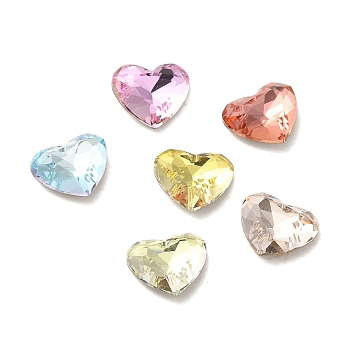 Glass Rhinestone Cabochons, Point Back & Back Plated, Faceted, Heart, Mixed Color, 7x8x3mm