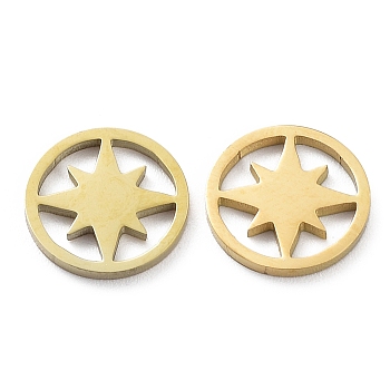 Ion Plating(IP) 316L Surgical Stainless Steel Charms, Laser Cut, Flat Round with Star, Real 18K Gold Plated, 10x1mm, Hole: 4x2mm