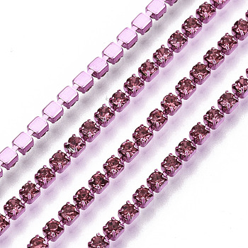 Electrophoresis Brass Rhinestone Strass Chains, Rhinestone Cup Chains, Rose, SS6.5, 2~2.1mm