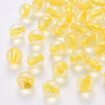 Transparent Acrylic Beads, Round, Faceted, Gold, 12x11.5mm, Hole: 1.8mm, about 550pcs/500g