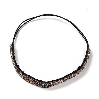 Retro Glass Rhinestone & Plastic Beaded Elastic Rubber Hair Headband for Women Girls, Peru, 18mm, Inner Diameter: 170mm