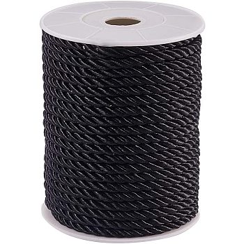 PandaHall Elite Polyester Cord, Twisted Cord, Black, 5mm, about 18~19yards/roll(16.4m~17.3m/roll)