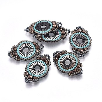 MIYUKI & TOHO Handmade Japanese Seed Beads Links, Loom Pattern, with Shell, Eye, Colorful, 29~30x18x4mm, Hole: 1.6mm