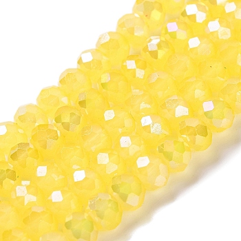 Baking Electroplate Glass Beads Strands, AB Color, Faceted, Round, Yellow, 10x8mm, Hole: 1mm, about 60~61pcs/strand, 46~48cm