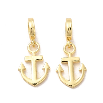 Rack Plating Brass European Dangle Charms, Large Hole Pendants, Cadmium Free & Lead Free, Anchor, Real 18K Gold Plated, 25mm, Anchor: 17.5x11.5x2mm, Hole: 5mm