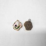 Brass Enamel Charms, Oval with Flower Pendants, with ABS Imitation Pearl, Real 18K Gold Plated, Pink, 17x13x5mm, Hole: 1.6mm(KK-SZC0005-03D-G)